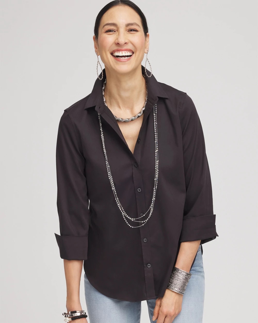 美品 セオリー 24SS Clinton A Bistretch 3 38 Chico's 3/4 Sleeve Stretch Shirt at MarketFair Shoppes in